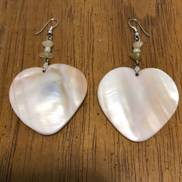Lane Bryant Jewelry - Lane Bryant Cream Abalone Shell Heart Earrings.